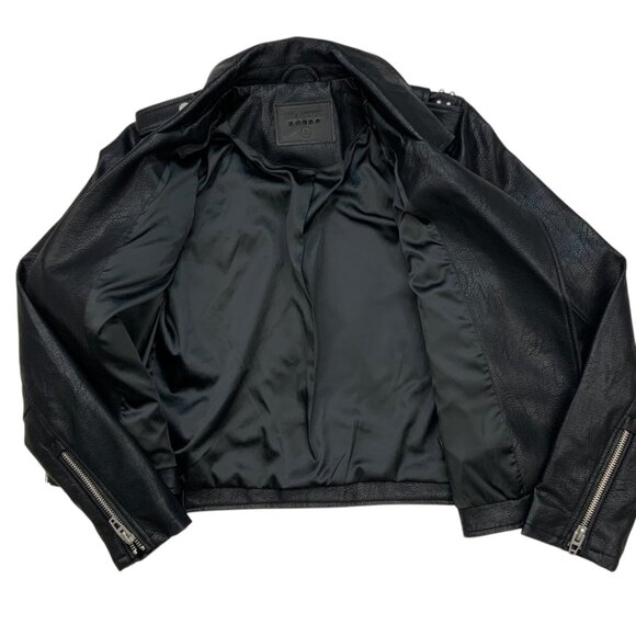 BlankNYC Faux Leather Biker Studded Jacket S Black Zipper Cuffs Zip Front Moto - Picture 6 of 13